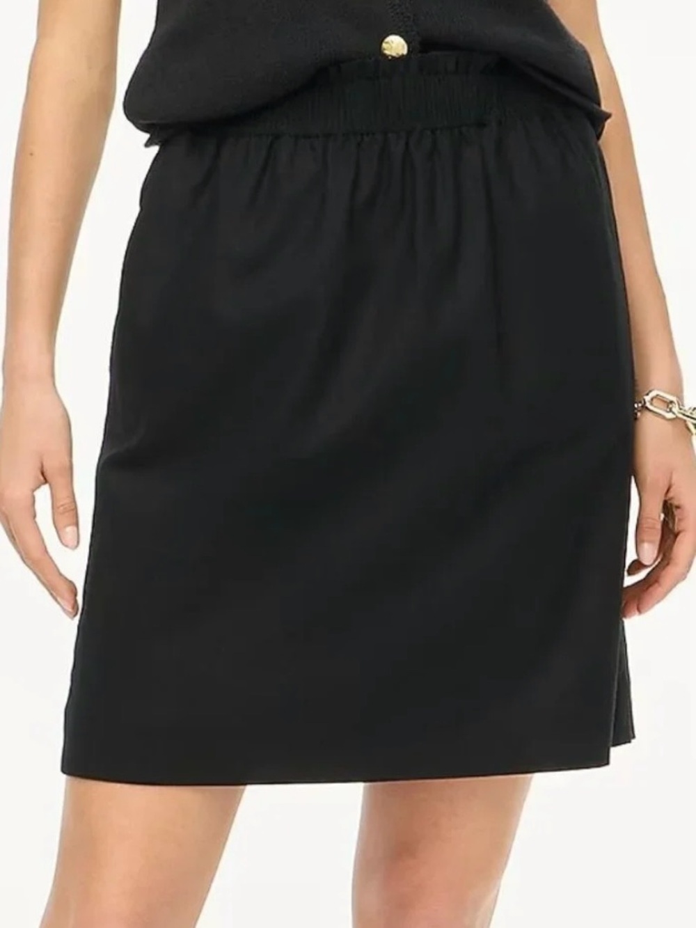 NWT J.Crew Black Linen Cotton Blend City Skirt Elastic Waist Minimalist Size 0